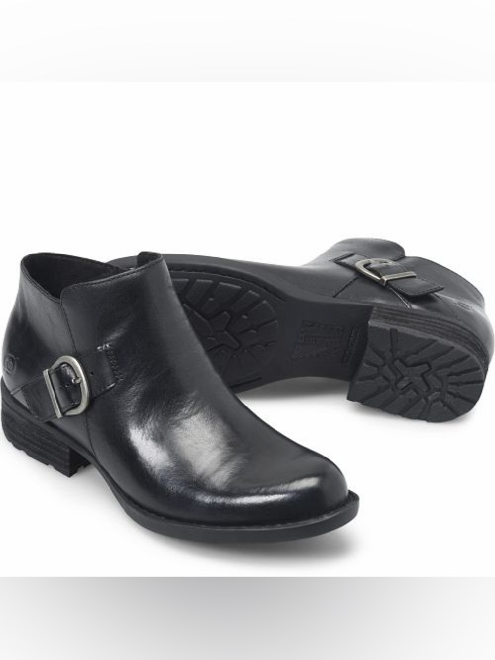NWT Born Kace Black Leather Buckle Ankle Booties Sz 6.5 No Box